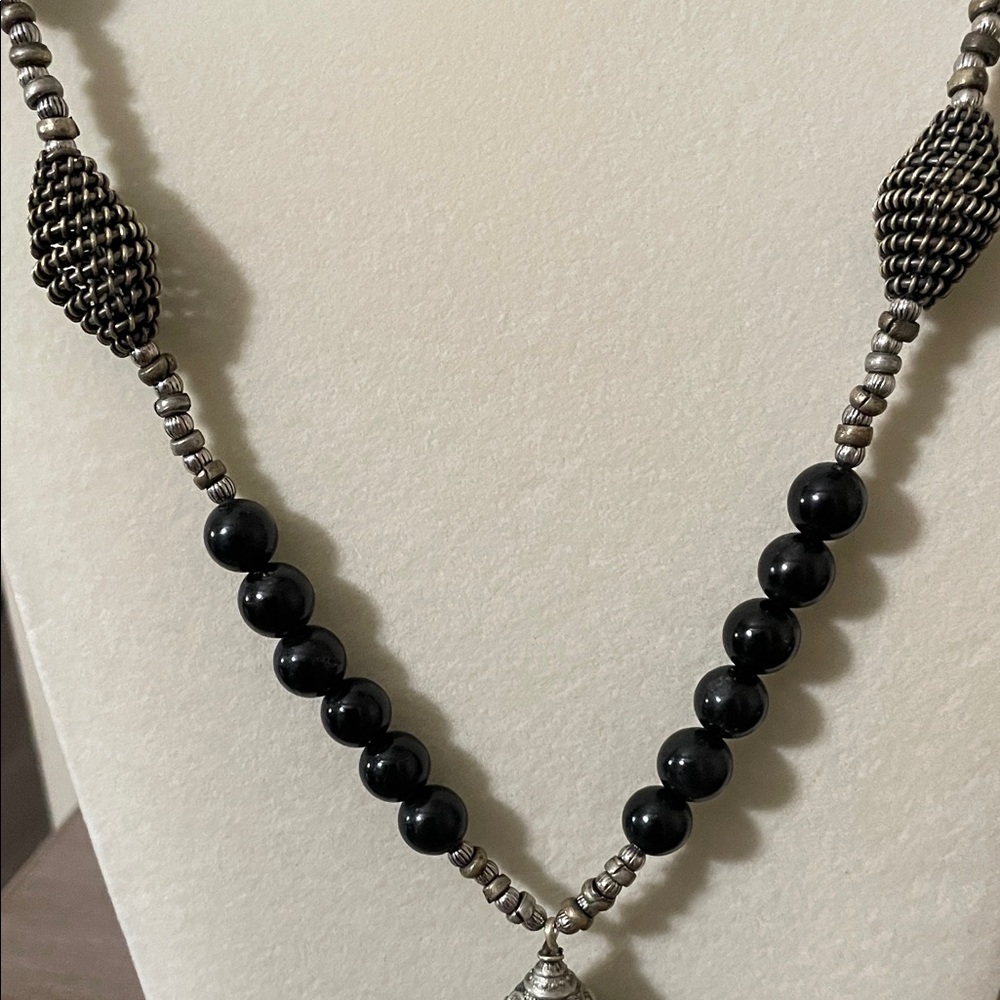 Artisan Black and Silver Statement Necklace - Picture 3 of 10